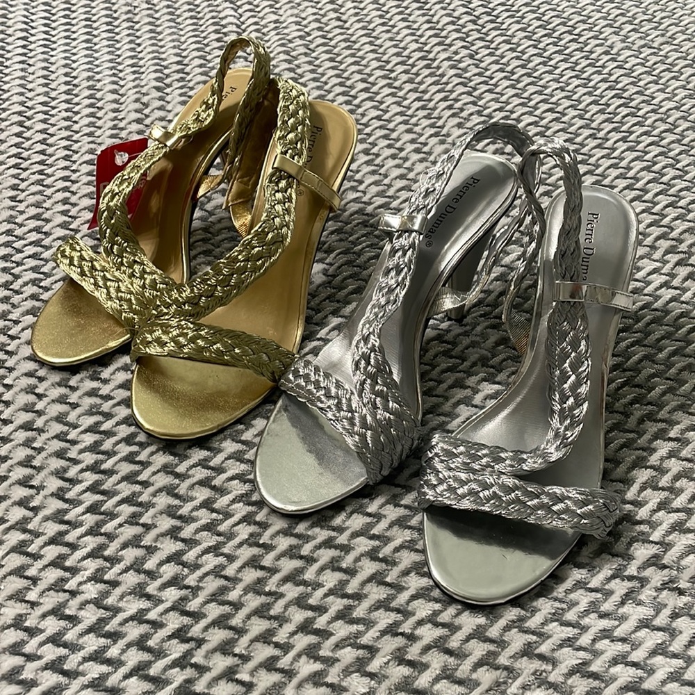 TWO PAIRS INCLUDED - Pierre fumas heeled women’s shoes gold and silver size 8.5